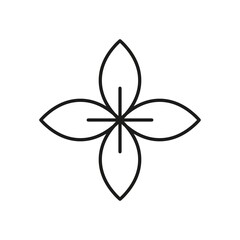 design element of four symmetrical petals, logo, black outline isolated on a white background, vector illustration