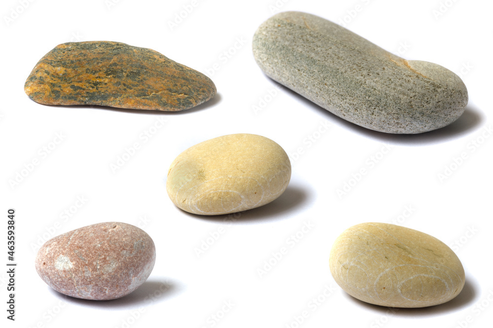 Poster a set of stones with a shadow isolated on a white background