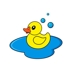 Cartoon duck swimming in pond. Cute vector illustration.