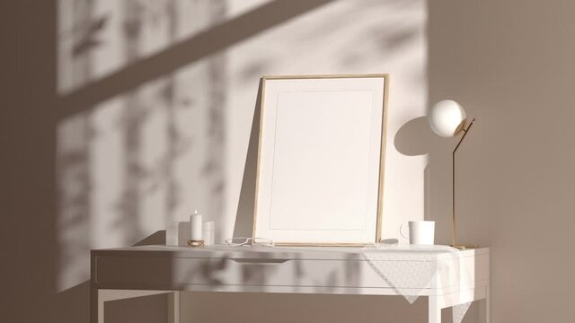 Blank wood a4 frame mockup interior background, looped motion