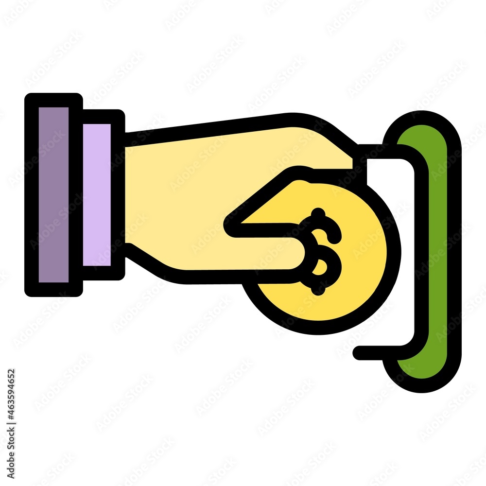 Aufkleber hand inserts a coin icon. outline hand inserts a coin vector icon color flat isolated