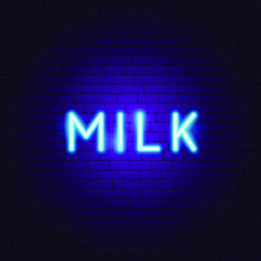 Milk Neon Text. Vector Illustration of Drink Promotion.