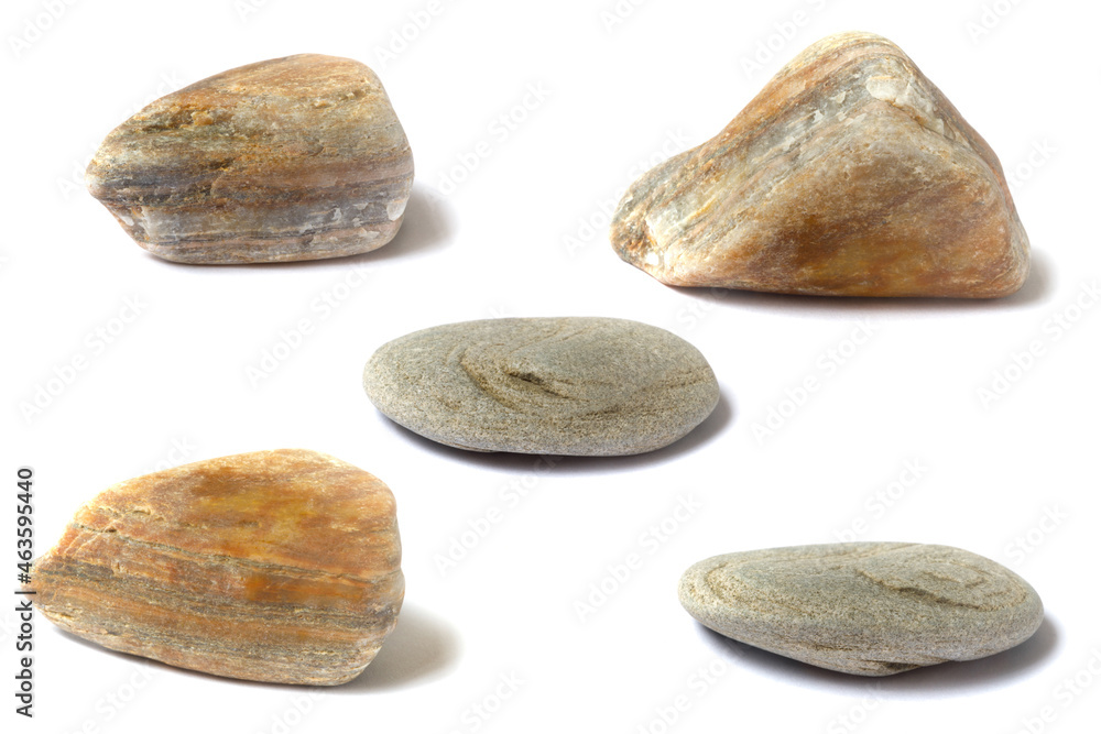 Poster a set of stones with a shadow isolated on a white background