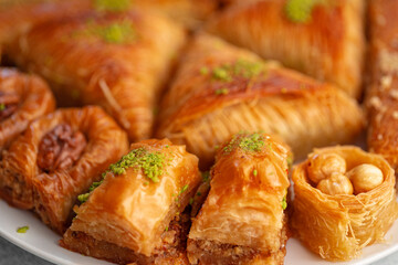 Close up of delicious baklava at a hotel buffet