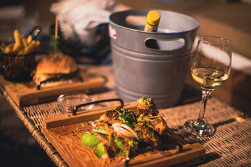 Close up shot with selective focus on peri peri chicken