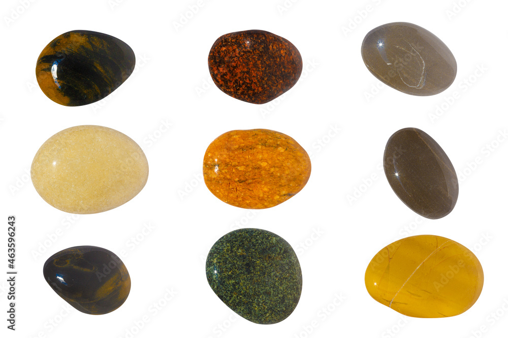 Poster a set of stones in isolation on a white background. sea pebbles