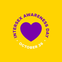 Intersex Awareness Day Square Banner with Heart Illustration and 'Intersex Awareness Day' Text on Yellow Background