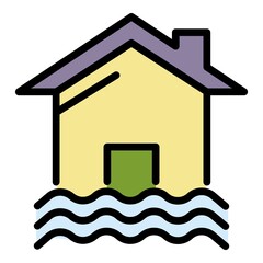 House and water icon. Outline house and water vector icon color flat isolated