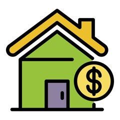 House and dollar icon. Outline house and dollar vector icon color flat isolated
