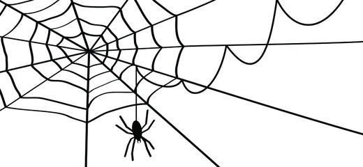 Cartoon  spider web for happy halloween party, october. Flat vector cobweb background. insect pictogram or logo. Drawing  line pattern.