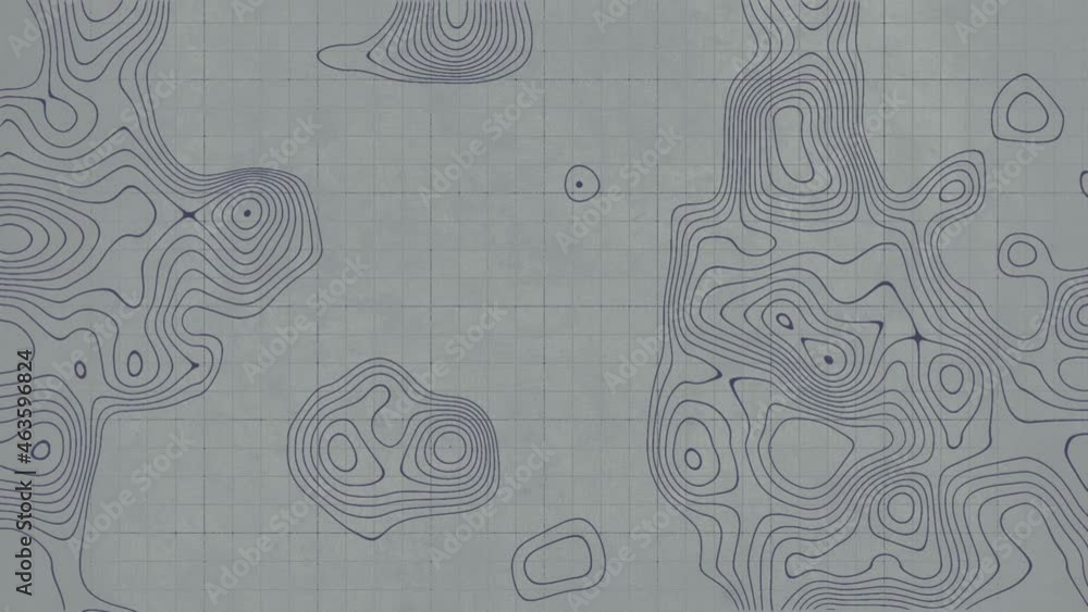 Aufkleber Animated topographic map on a gray old surface. 3d rendering loop animation HD