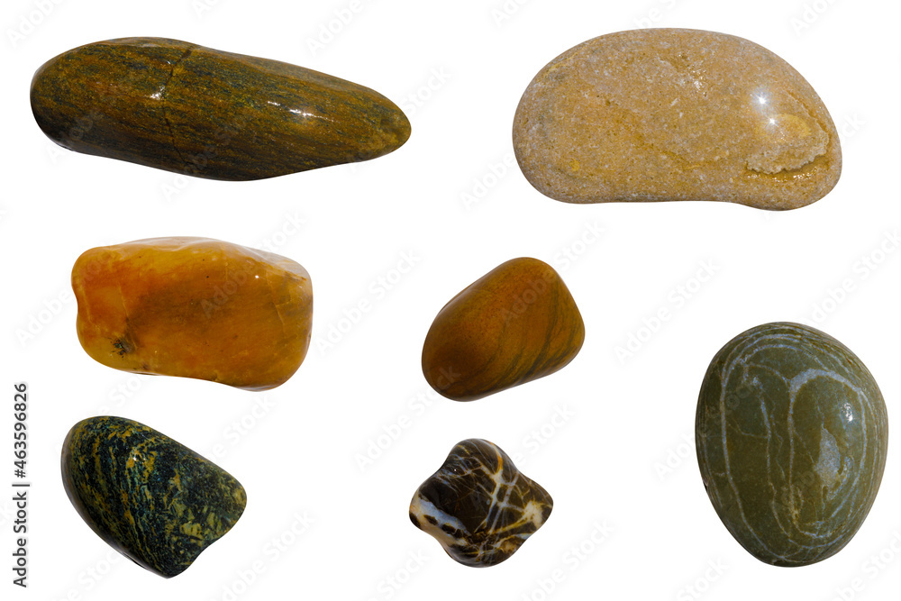 Poster a set of stones in isolation on a white background. sea pebbles