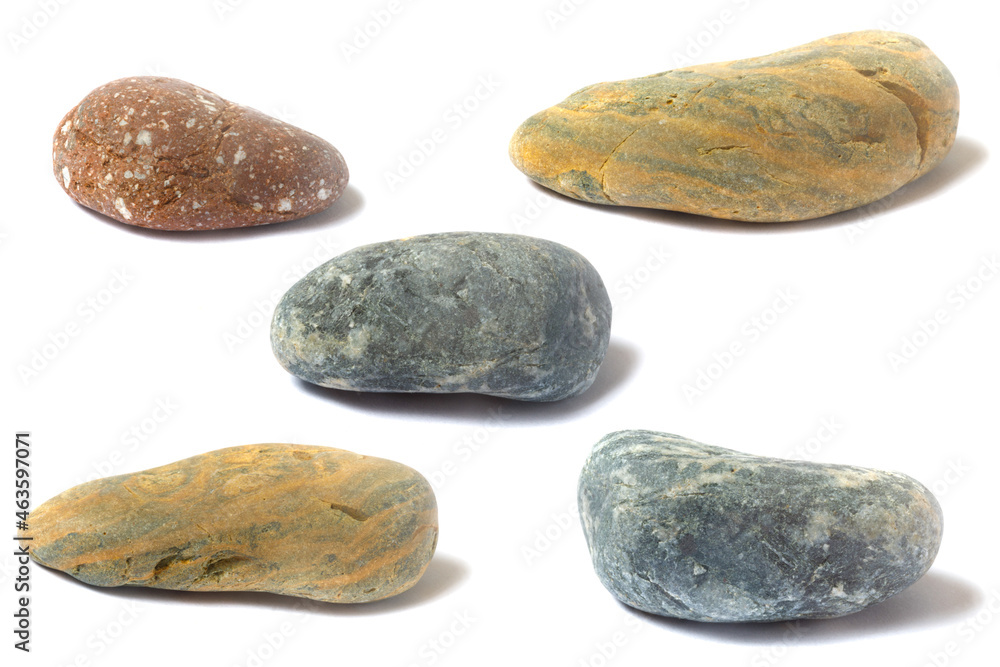 Poster a set of stones with a shadow isolated on a white background