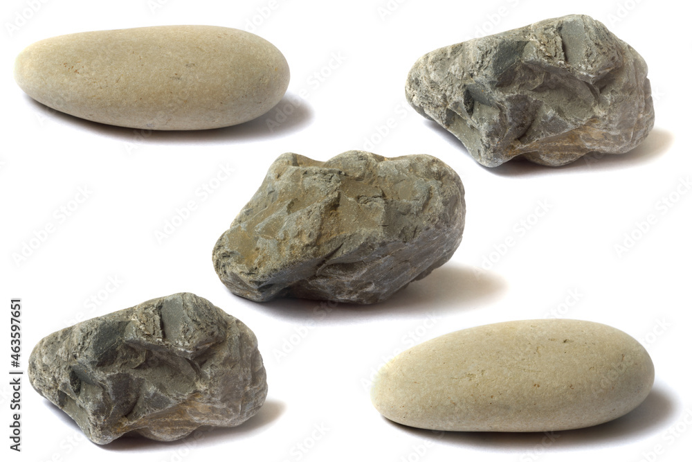 Poster a set of stones with a shadow isolated on a white background