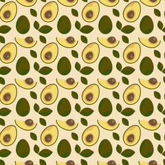Seamless pattern with fresh avocado and leaves