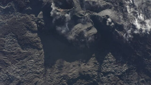 Panoramic aerial view of Piton de la Fournaise with Crater Maillard in foreground, a beautiful Volcano in Sainte Rose province, Saint Benoit, Reunion.