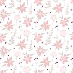 Blush pink flower seamless pattern. Vector background.