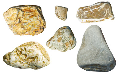 a set of stones in isolation on a white background. sea pebbles