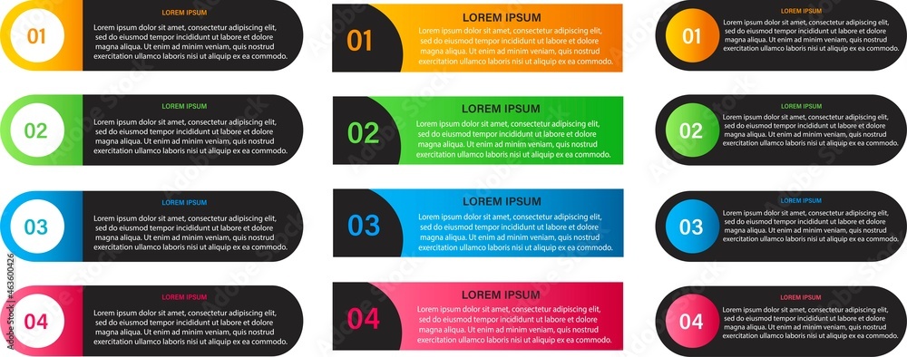 Fototapete 4 steps business infographic. presentation elements template. the working process. research progress
