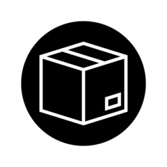 Box icon in circle. Package box button