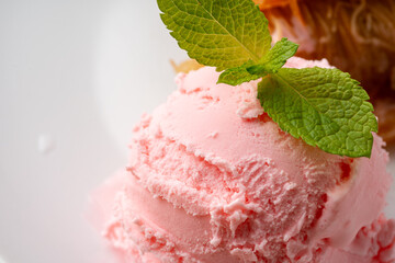 Close up photo of Turkish baklava served with ice cream