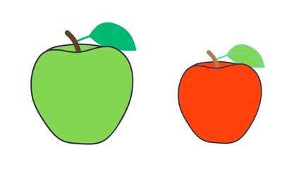 Vector illustration of a small red apple and a big green apple
