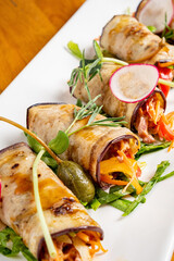 stuffed eggplant rolls with vegetables