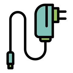 Mobile phone charger icon. Outline mobile phone charger vector icon color flat isolated