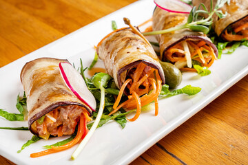 stuffed eggplant rolls with vegetables