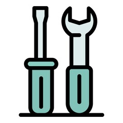 Phone repair tools icon. Outline phone repair tools vector icon color flat isolated