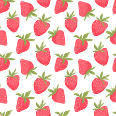 Seamles strawberry pattern on white background. Vector colorful cartoon berry. Hand drawn.