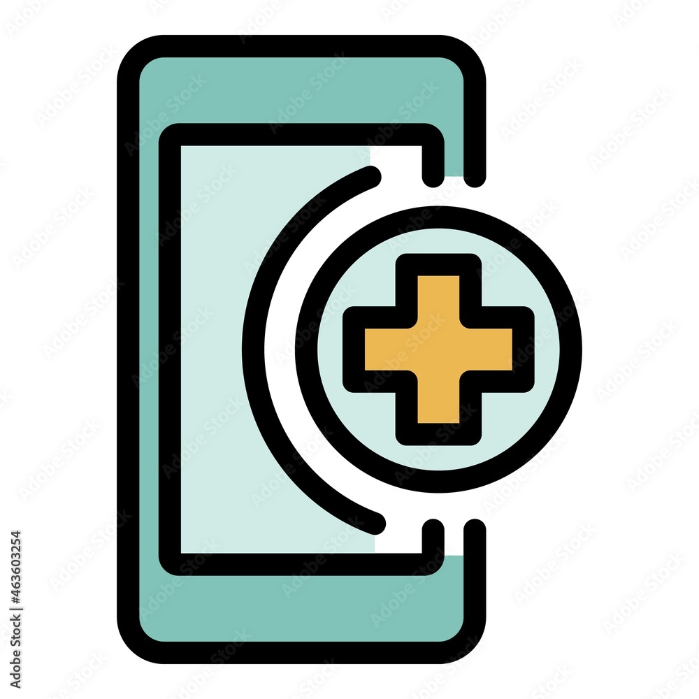 Poster first help smartphone icon. outline first help smartphone vector icon color flat isolated