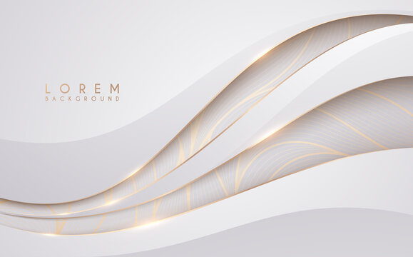 Abstract white and gold waved shapes background