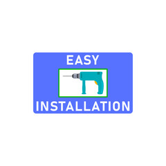 Easy simple installation icon with power drill symbol. Isolated vector clipart and sign. Design template for website elements, sticker, tag and other use.
