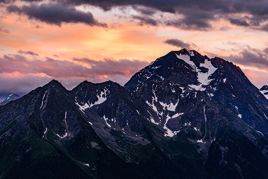 A colorful dusk over the Habicht summit in austrian Stubai alps.