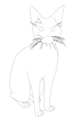 Contour of a sitting cat from black lines isolated on a white background. Vector illustration