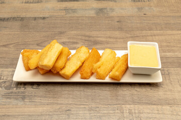 Fried Yucca Appetizer Tray with Dipping Sauce