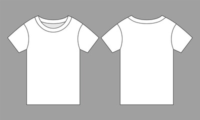 Kid White Short Sleeve T-Shirt Template On Gray Background.Front and Back View, Vector File