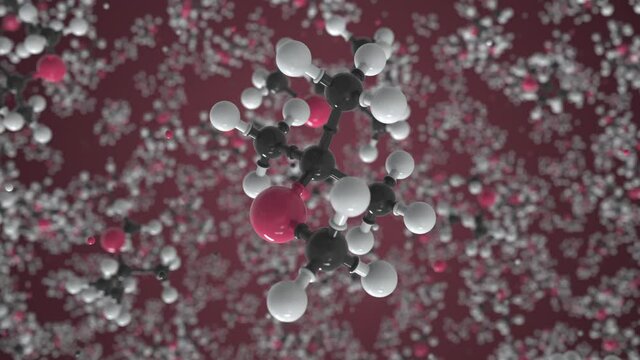 Mtbe molecule made with balls, conceptual molecular model. Chemical looping 3d animation