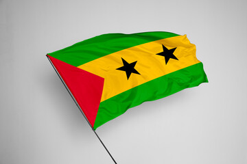 Sao tome and Principe flag isolated on white background. close up waving flag of Sao tome and...