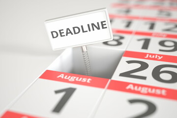 Fototapeta premium DEADLINE plate on July 25 in a calendar, 3d rendering