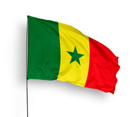 Senega flag isolated on white background. close up waving flag of Senega. flag symbols of Senega. Concept of Senega.