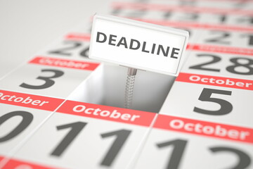 DEADLINE plate on October 4 in a calendar, 3d rendering