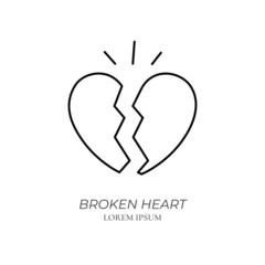 Broken heart line icon concept. Two halves of heart shape outline stroke element. Psychologist counseling. Parting, psuchotherapy, divorce. Editable stroke vector illustration