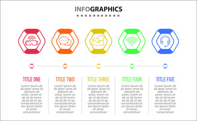 Vector Infographic design with icons. 5 options or 5 steps. process diagram, flow chart, info graph, Infographics for business concept, presentations banner, workflow layout.