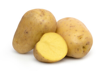 Potatoes and sliced isolated on white background, with clipping path.