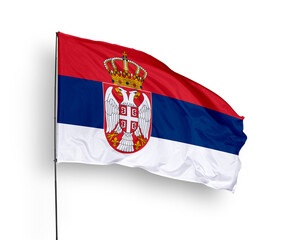 Serbia flag isolated on white background. close up waving flag of Serbia. flag symbols of Serbia. Concept of Serbia.