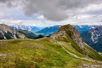 Fototapeta premium The Stubai high trail starts from the Kalkkögeln, the Stubai dolomites.