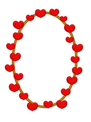 Digital image of a frame with hearts. Oval, on a white background