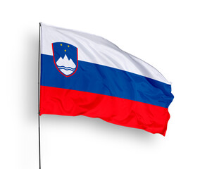 Slovenia flag isolated on white background. close up waving flag of Slovenia. flag symbols of Slovenia. Concept of Slovenia.
